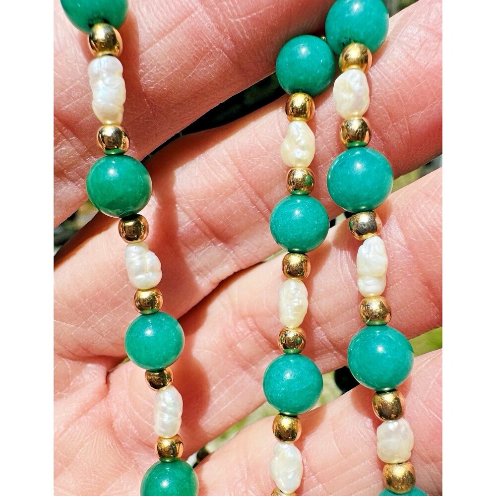 Vintage Jadeite Jade Baroque Pearl Necklace Layering 32" USA Seller Artisan
